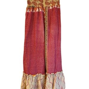 Kantha Bae Upcycled Vintage Fabric Red Ruffled Wide Leg Joplin Pants